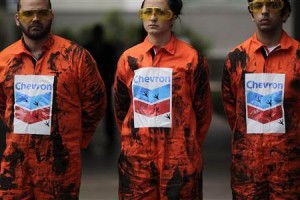 File photo of Greenpeace members protesting in front of the Chevron oil company headquarters in Rio de Janeiro